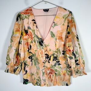 City Chic Women’s Size Medium (18) Floral V-Neck Smocked Waist Blouse